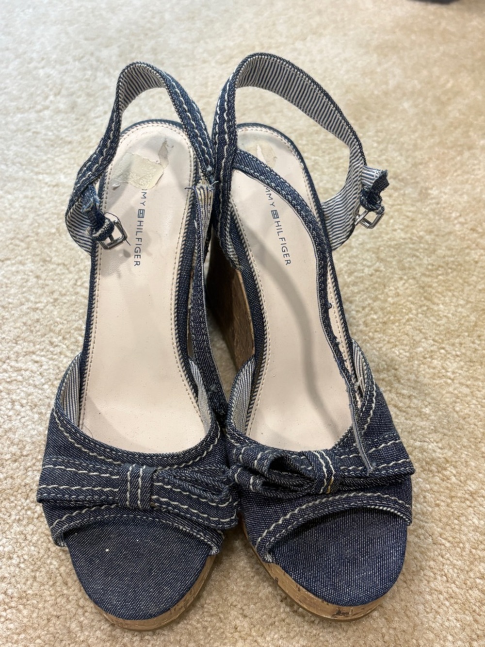 Tommy Hilfiger Dark Blue Denim Knotted Slingback Wedges